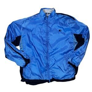 Vintage Starter Jacket Men blue color block Y2K Nylon Windbreaker Lined sz large